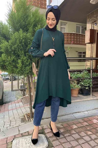 SGS - Balon Kol Kolye Detaylı Tesettür ZÜMRÜT YEŞİLİ