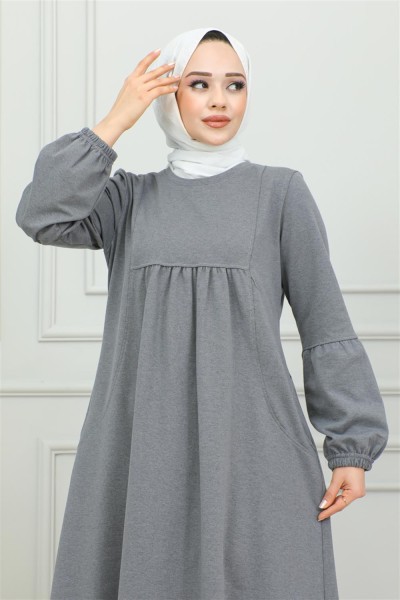 Balon Kol Spor Elbise GRİ - Thumbnail