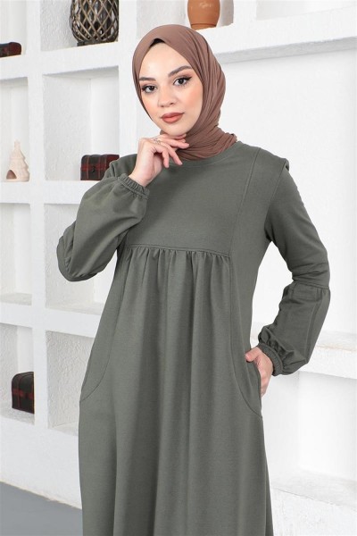 Balon Kol Spor Elbise HAKİ - Thumbnail