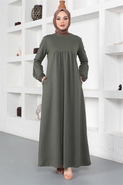 Balon Kol Spor Elbise HAKİ - Thumbnail