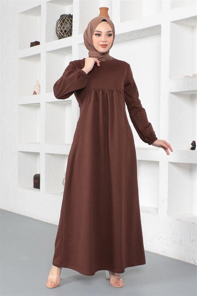 Balon Kol Spor Elbise KAHVERENGİ - Thumbnail