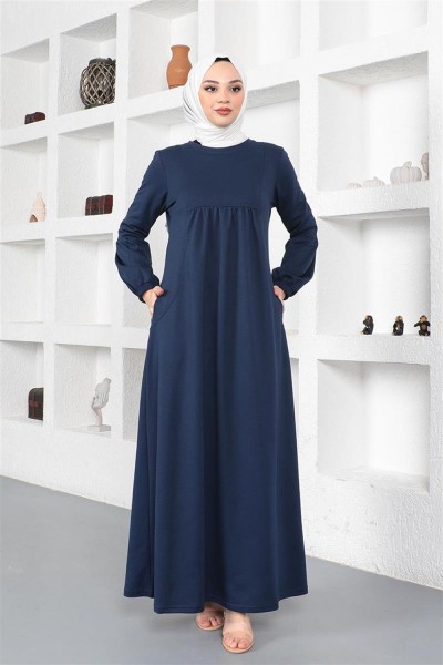 Balon Kol Spor Elbise LACİVERT - Thumbnail