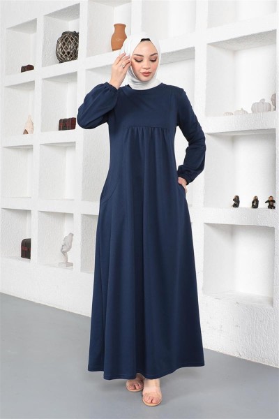 Balon Kol Spor Elbise LACİVERT - Thumbnail