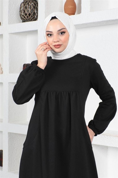 Balon Kol Spor Elbise SİYAH - Thumbnail