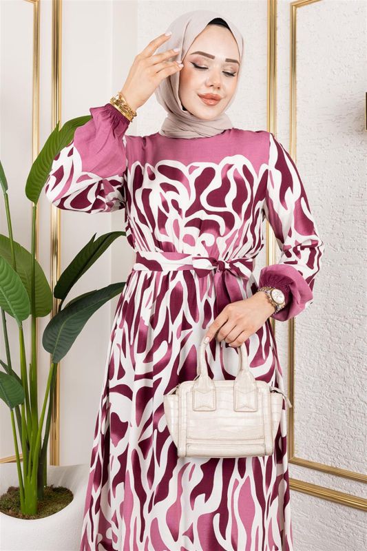 Batik Desenli Tesettür Elbise MÜRDÜM - 1
