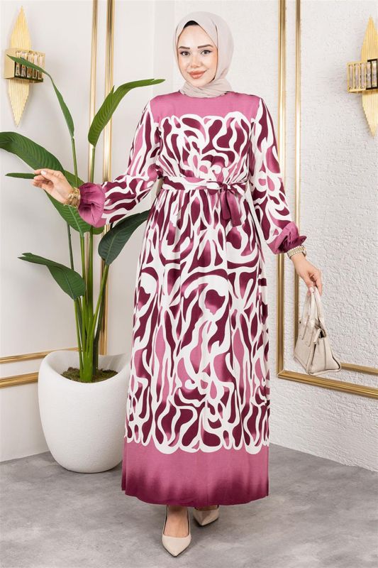 Batik Desenli Tesettür Elbise MÜRDÜM - 2