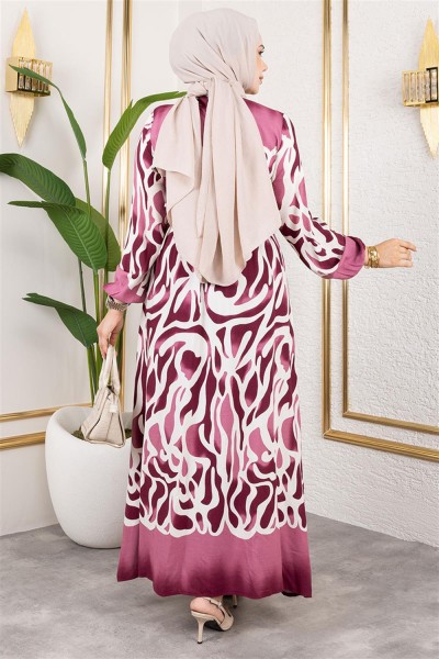 Batik Desenli Tesettür Elbise MÜRDÜM - Thumbnail