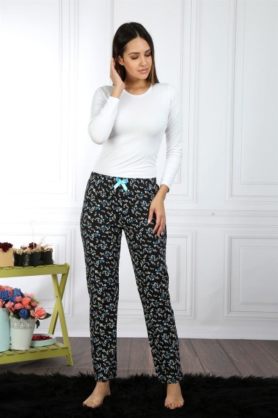 Moda Çizgi - Bayan %100 Pamuk Penye Tek Alt Pijama 27280