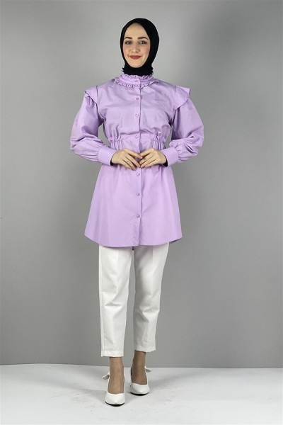 Bel Ve Yaka Detaylı Tunik LİLA - Thumbnail