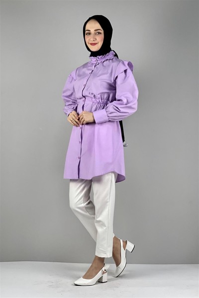 Bel Ve Yaka Detaylı Tunik LİLA - Thumbnail