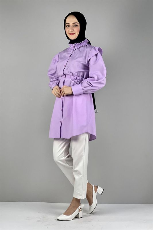 Bel Ve Yaka Detaylı Tunik LİLA - 3