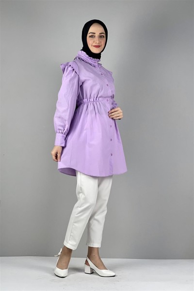 Bel Ve Yaka Detaylı Tunik LİLA - Thumbnail
