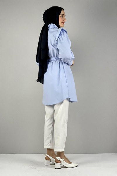 Bel Ve Yaka Detaylı Tunik MAVİ - Thumbnail