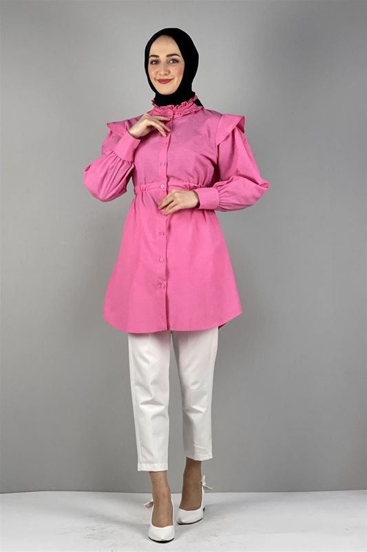 Bel Ve Yaka Detaylı Tunik PEMBE - 1