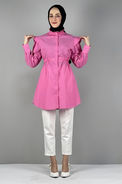 Bel Ve Yaka Detaylı Tunik PEMBE - Thumbnail