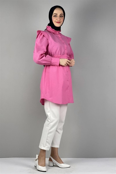 Bel Ve Yaka Detaylı Tunik PEMBE - Thumbnail