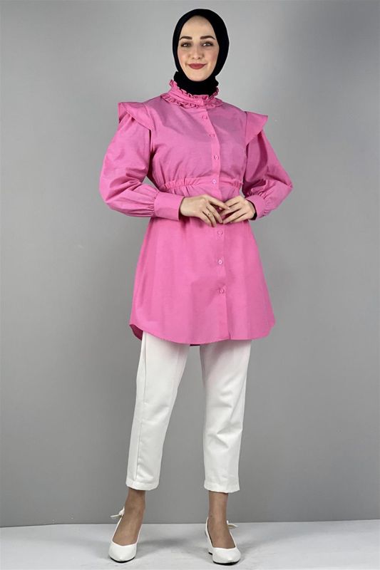 Bel Ve Yaka Detaylı Tunik PEMBE - 4