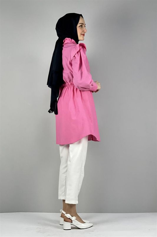 Bel Ve Yaka Detaylı Tunik PEMBE - 5