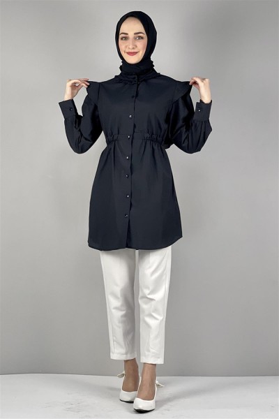 KLC - Bel Ve Yaka Detaylı Tunik SİYAH
