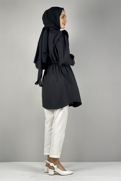 Bel Ve Yaka Detaylı Tunik SİYAH - Thumbnail