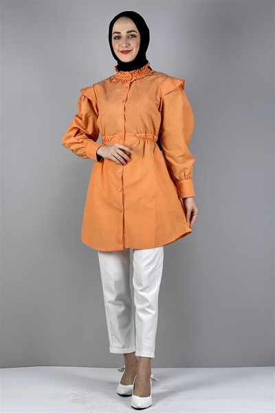 Bel Ve Yaka Detaylı Tunik TURUNCU - Thumbnail