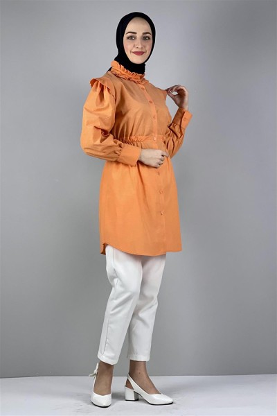 Bel Ve Yaka Detaylı Tunik TURUNCU - Thumbnail