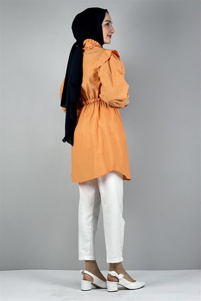 Bel Ve Yaka Detaylı Tunik TURUNCU - Thumbnail