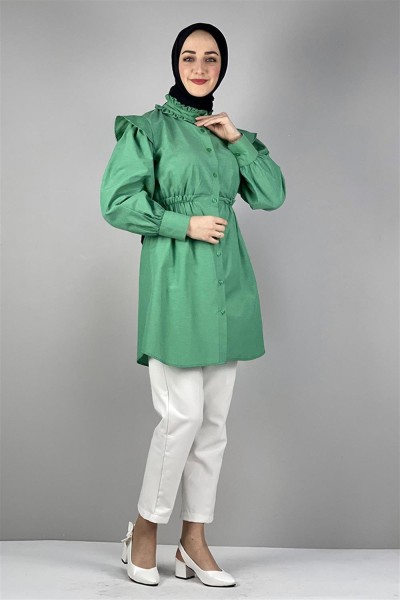 KLC - Bel Ve Yaka Detaylı Tunik YEŞİL