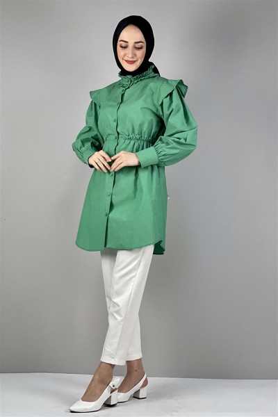 Bel Ve Yaka Detaylı Tunik YEŞİL - Thumbnail