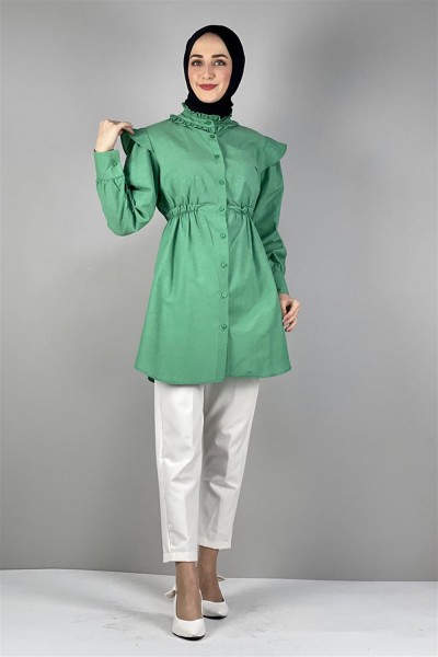 Bel Ve Yaka Detaylı Tunik YEŞİL - Thumbnail
