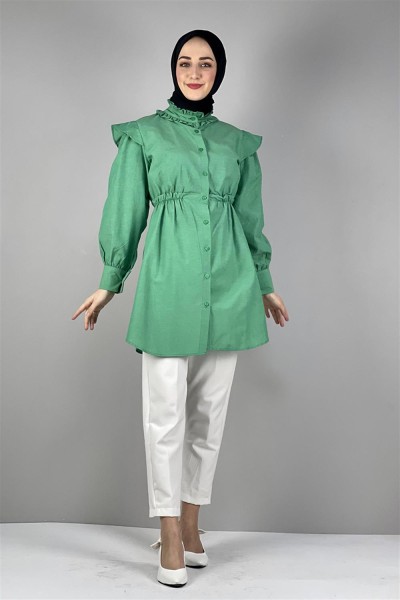 Bel Ve Yaka Detaylı Tunik YEŞİL - Thumbnail