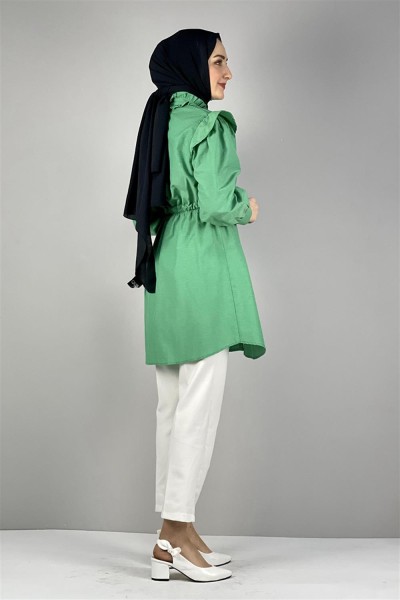 Bel Ve Yaka Detaylı Tunik YEŞİL - Thumbnail
