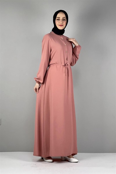 Belden Bağcıklı Aerobin Elbise GÜL KURUSU - Thumbnail