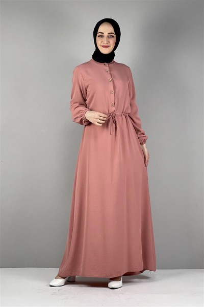 Belden Bağcıklı Aerobin Elbise GÜL KURUSU - Thumbnail