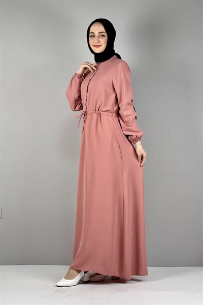 Belden Bağcıklı Aerobin Elbise GÜL KURUSU - Thumbnail