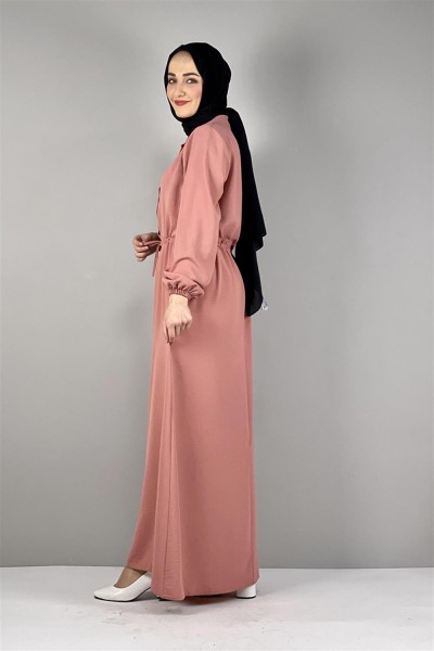 Belden Bağcıklı Aerobin Elbise GÜL KURUSU - Thumbnail