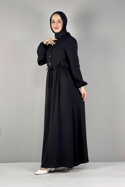 Belden Bağcıklı Aerobin Elbise SİYAH - Thumbnail