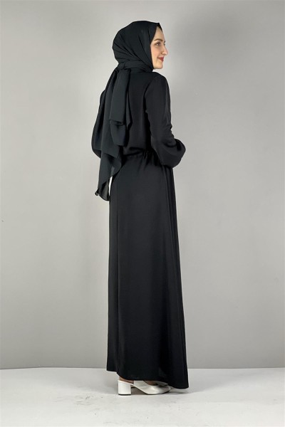 Belden Bağcıklı Aerobin Elbise SİYAH - Thumbnail