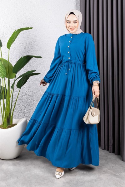 SGS - Belden Bağcıklı Viskon Elbise İNDİGO