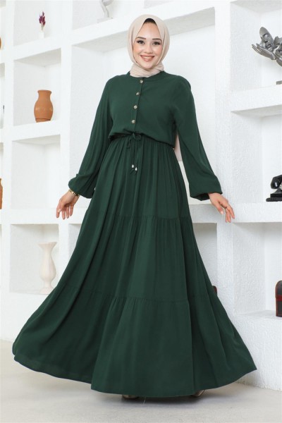 SGS - Belden Bağcıklı Viskon Elbise ZÜMRÜT YEŞİLİ