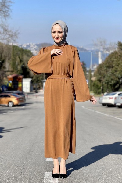 END - Belden Bağlamalı Elbise TABA
