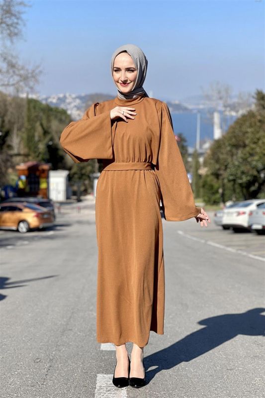 Belden Bağlamalı Elbise TABA - 1