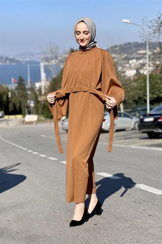 Belden Bağlamalı Elbise TABA - 2