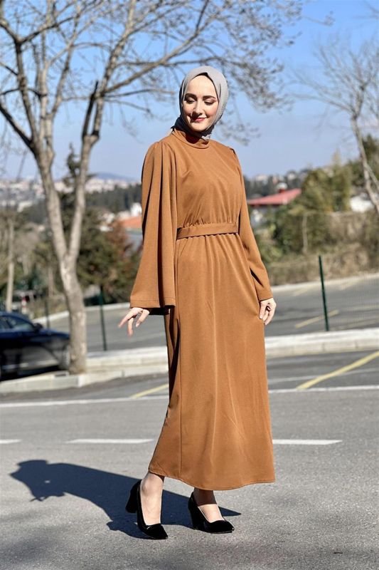 Belden Bağlamalı Elbise TABA - 3