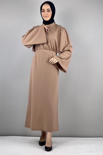 END - Belden Bağlamalı Elbise VİZON