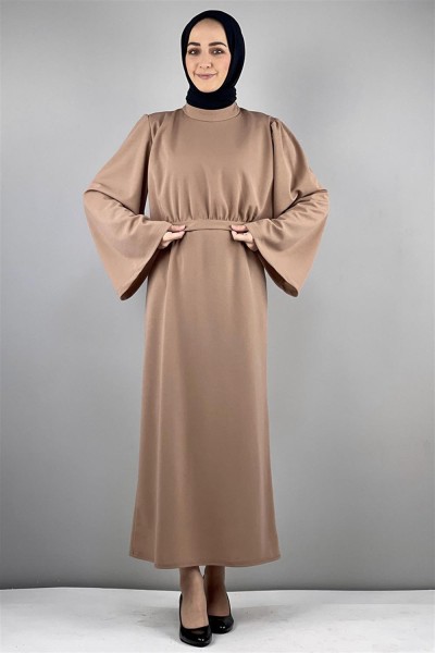 Belden Bağlamalı Elbise VİZON - Thumbnail