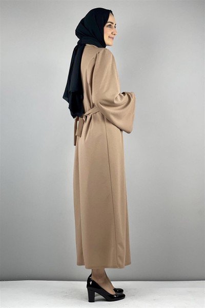 Belden Bağlamalı Elbise VİZON - Thumbnail