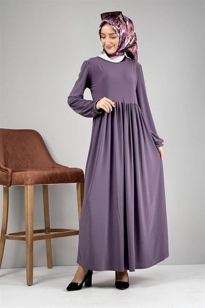 SGS - Belden Pileli Tesettür Elbise LİLA