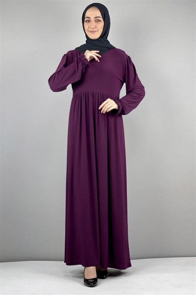 SGS - Belden Pileli Tesettür Elbise MÜRDÜM