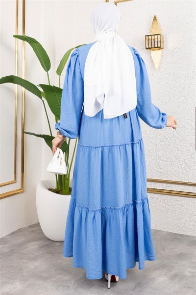 Beli Lastikli Tesettür Elbise İNDİGO - Thumbnail